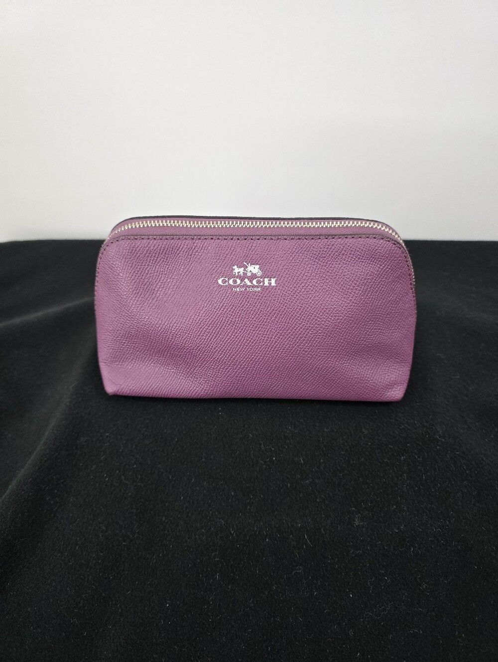 COACH Plum Pebbled Leather Zip Cosmetic Pouch